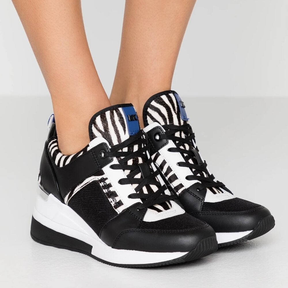 Sz9 EUC Michael Kors Georgie Zebra Calf Hair and Canvas Trainers